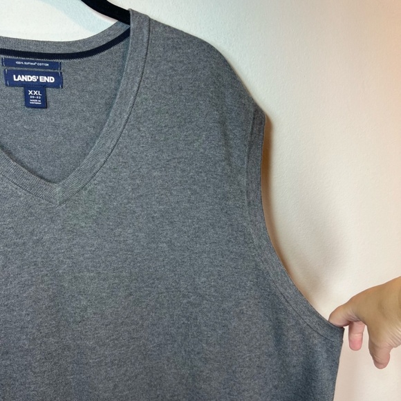 Lands' End Mens V-Neck Sweater Vest Shirt Gray Fine Gauge Supima Cotton Size XXL - Picture 3 of 10